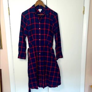 J Crew Blue and Red Long Sleeve Flannel Shirt Dress size 4